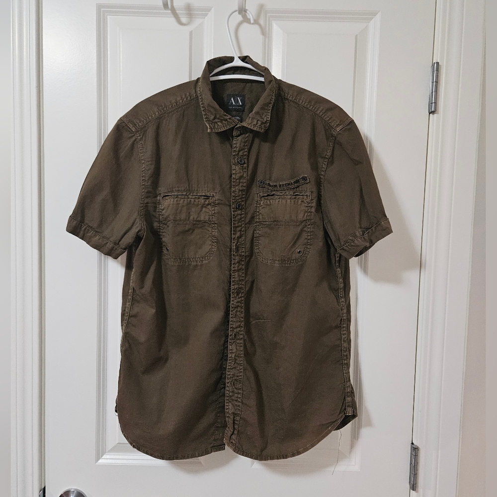 Armani Exchange Button Down Green Short Sleeve Shirt M